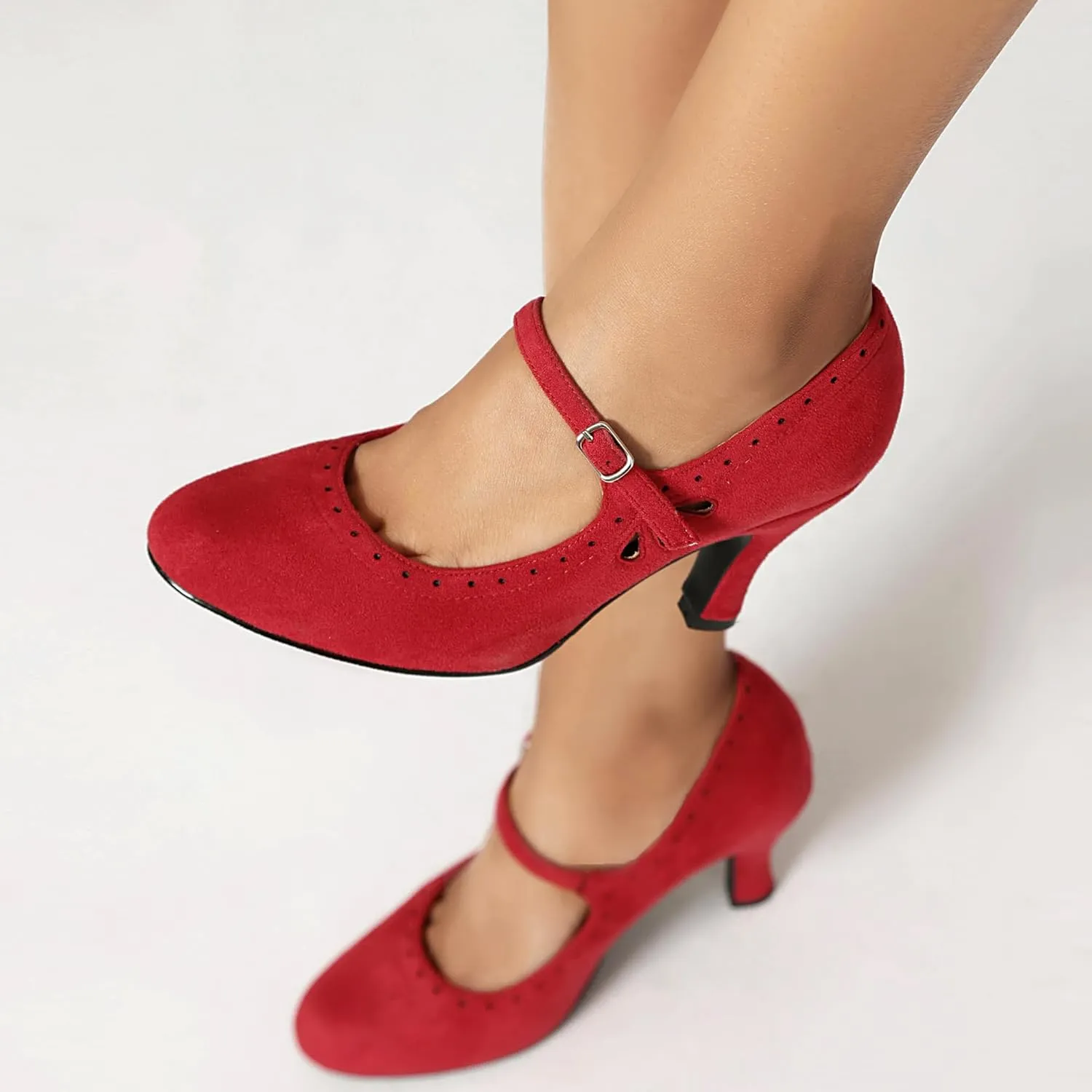 Women's Mary Jane Teardrop Cute Close Round Toe Vintage 1950s Heels Retro 1920s Victorian Pumps 1930s Shoes