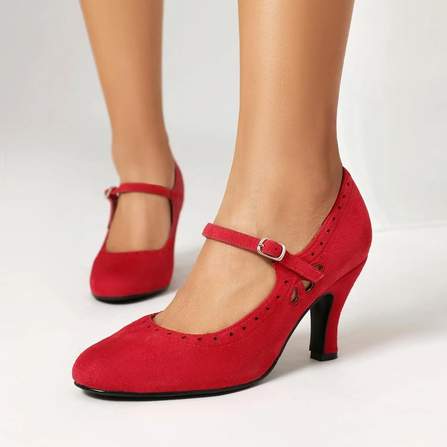 Women's Mary Jane Teardrop Cute Close Round Toe Vintage 1950s Heels Retro 1920s Victorian Pumps 1930s Shoes