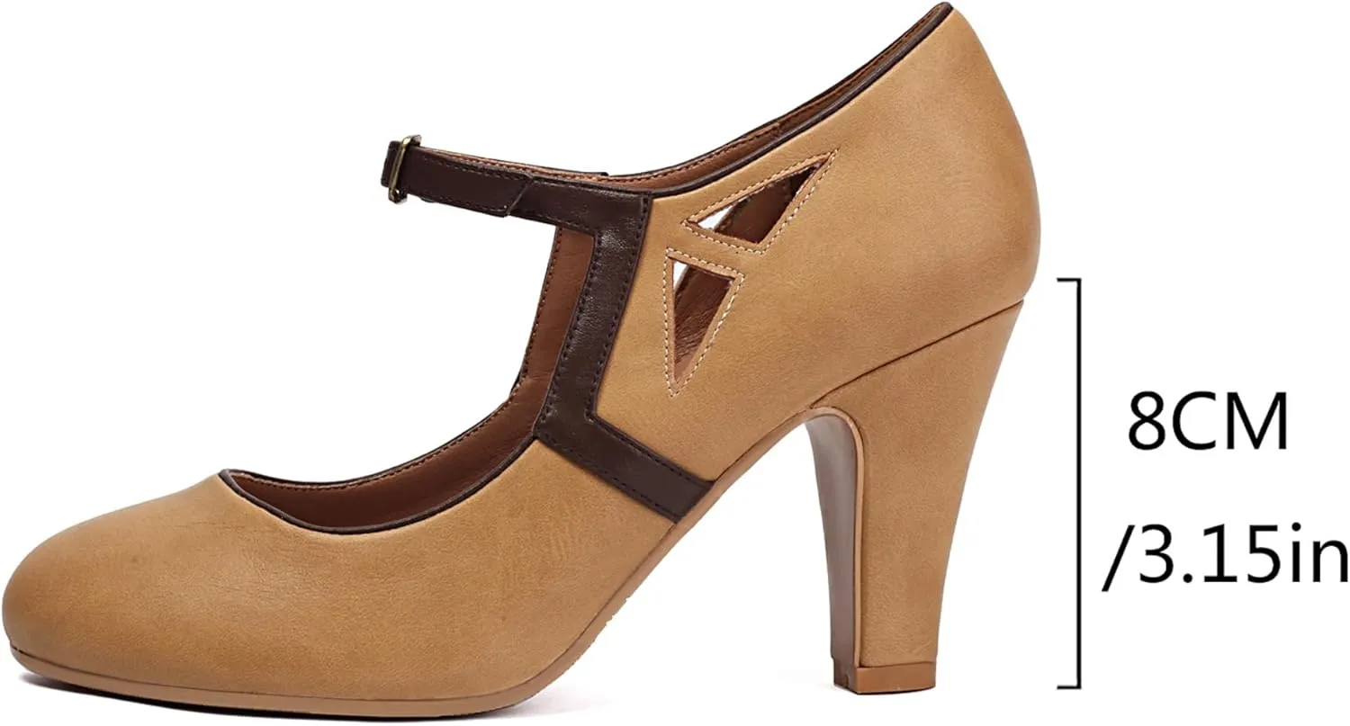 Women's Mary Jane Vintage Close Round Toe Vintage 1950s Heels Retro 1920s Victorian Pumps Anckle Straps 1930s Shoes