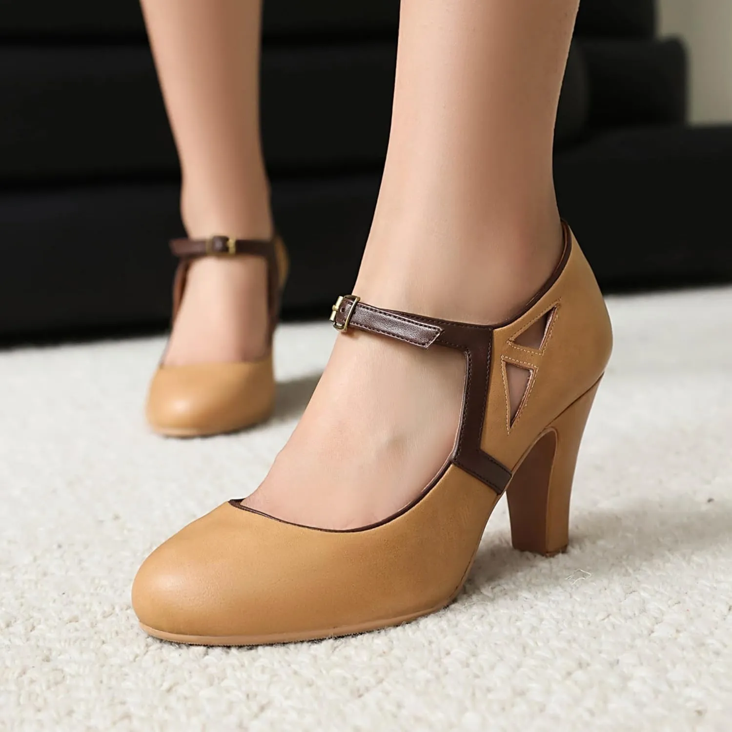 Women's Mary Jane Vintage Close Round Toe Vintage 1950s Heels Retro 1920s Victorian Pumps Anckle Straps 1930s Shoes