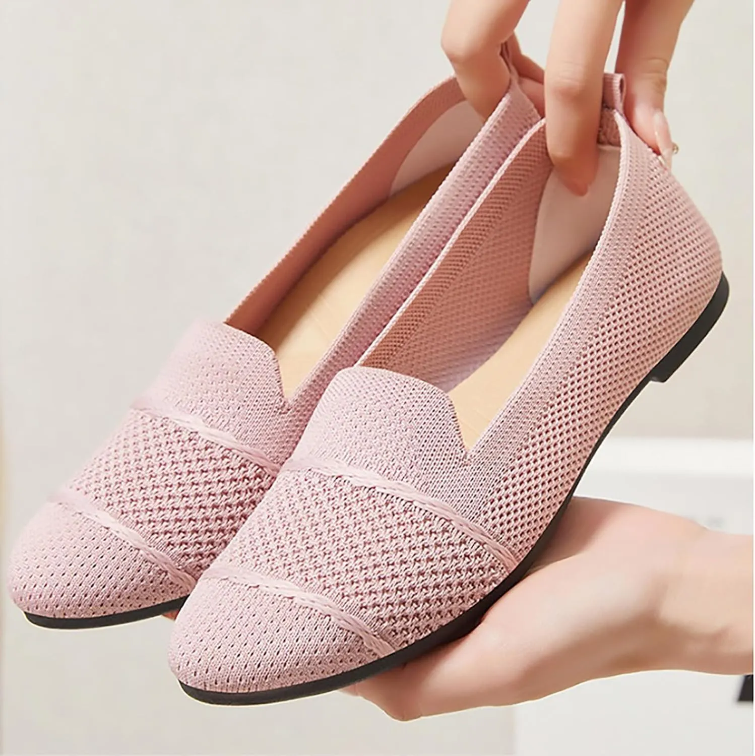 Womens Mesh Loafer Flat Walking Running Comfortable Round Toe Ballet Breathable Dress Washable Work Slip-on Shoes
