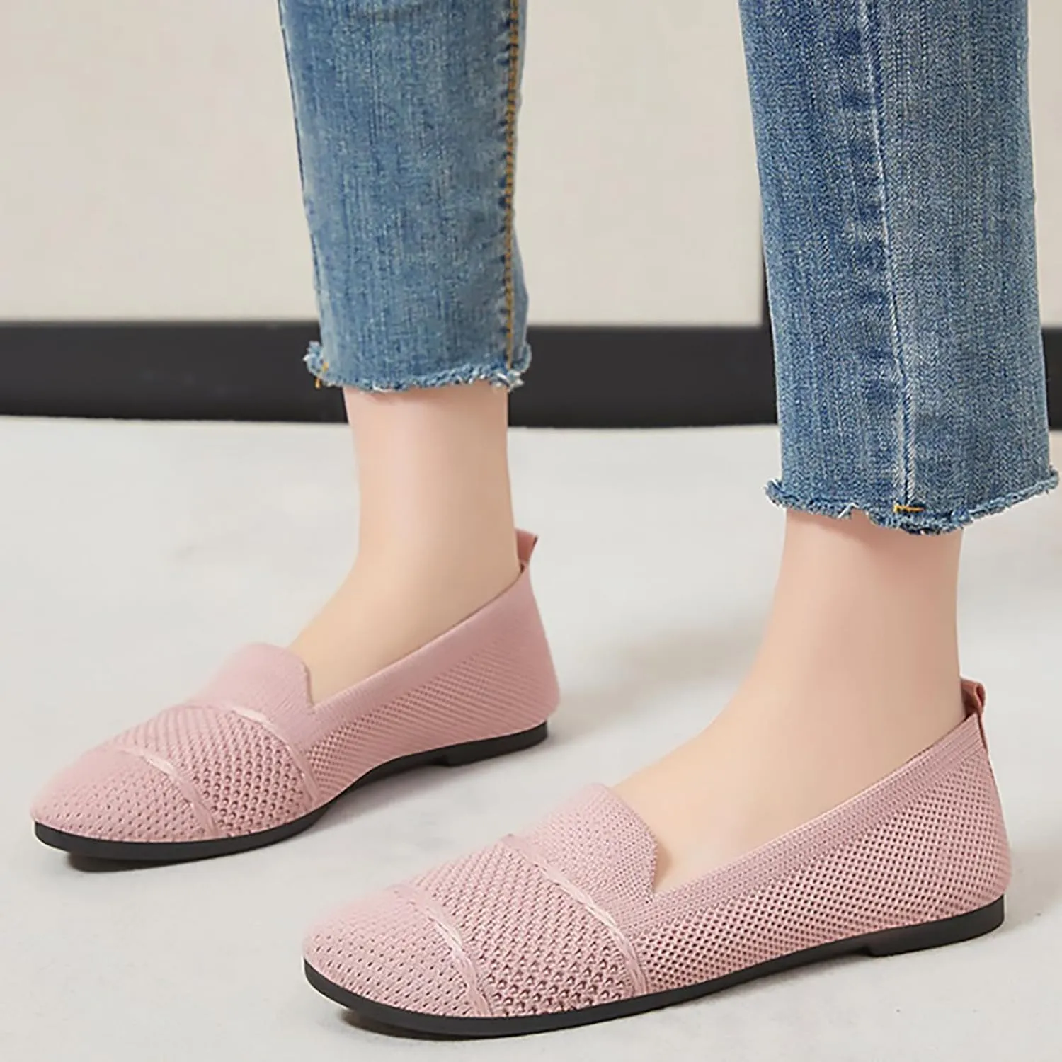 Womens Mesh Loafer Flat Walking Running Comfortable Round Toe Ballet Breathable Dress Washable Work Slip-on Shoes