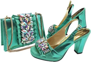 Women’S Royal Blue Platform High Heels and Matching Bag Set with Square Heel for Wedding