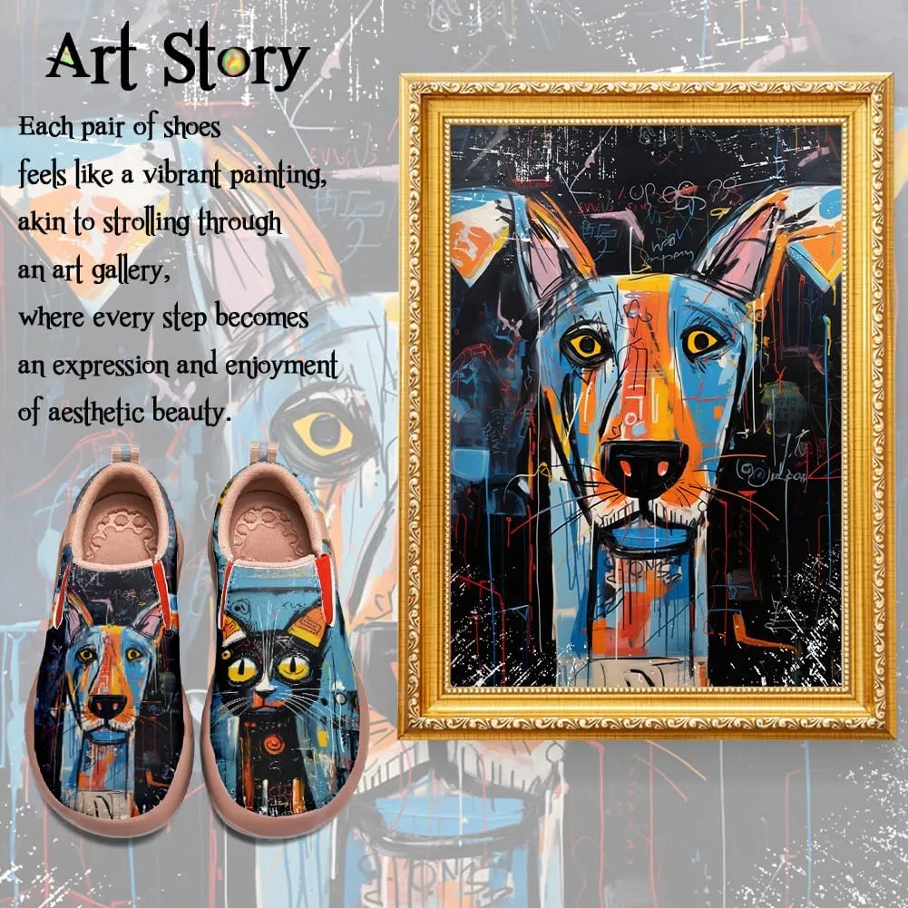 Women's Slip On Sneakers Casual Loafers Art Painted Comfort Soft Walking Shoes Graffiti Style Animal Patterns