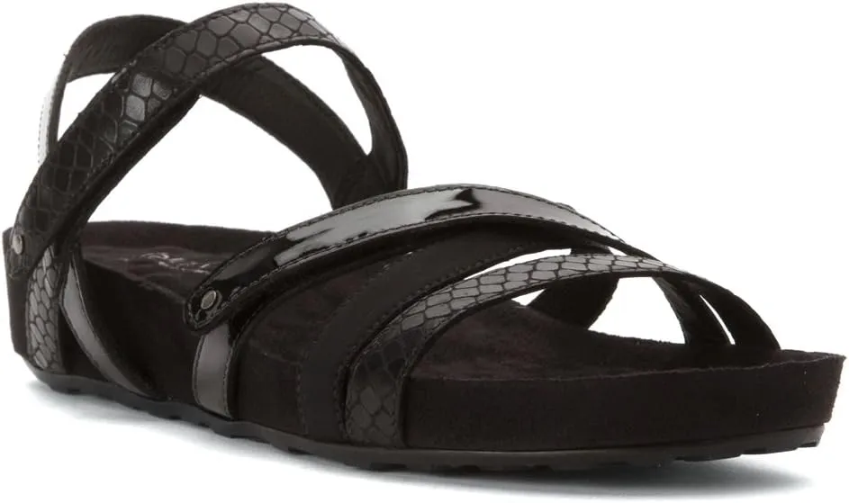 Women's Walking Cradles Pool Strappy Sandal Black Textured Multi Leather/Suede 10.5 XW