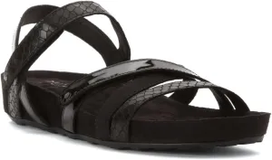 Women's Walking Cradles Pool Strappy Sandal Black Textured Multi Leather/Suede 10.5 XW