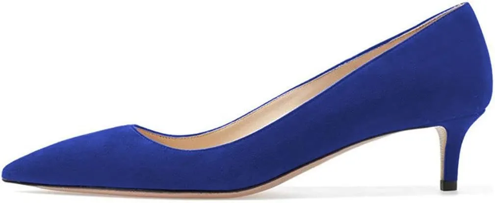 YDN Women's Low Kitten Heeled Pumps Pointed Toe Dress Shoes for Office Lady Soft Suede Size 4-16 US