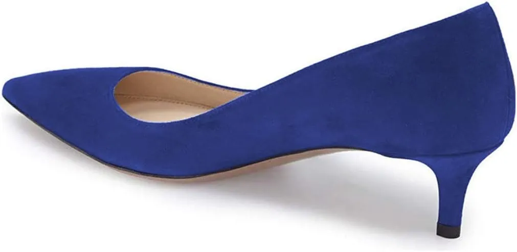 YDN Women's Low Kitten Heeled Pumps Pointed Toe Dress Shoes for Office Lady Soft Suede Size 4-16 US