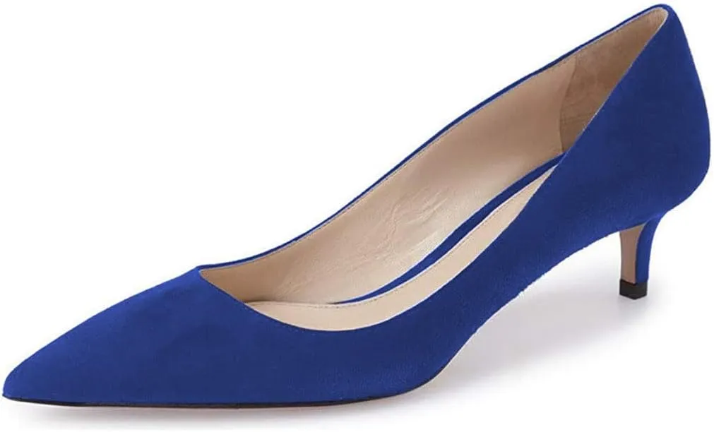 YDN Women's Low Kitten Heeled Pumps Pointed Toe Dress Shoes for Office Lady Soft Suede Size 4-16 US