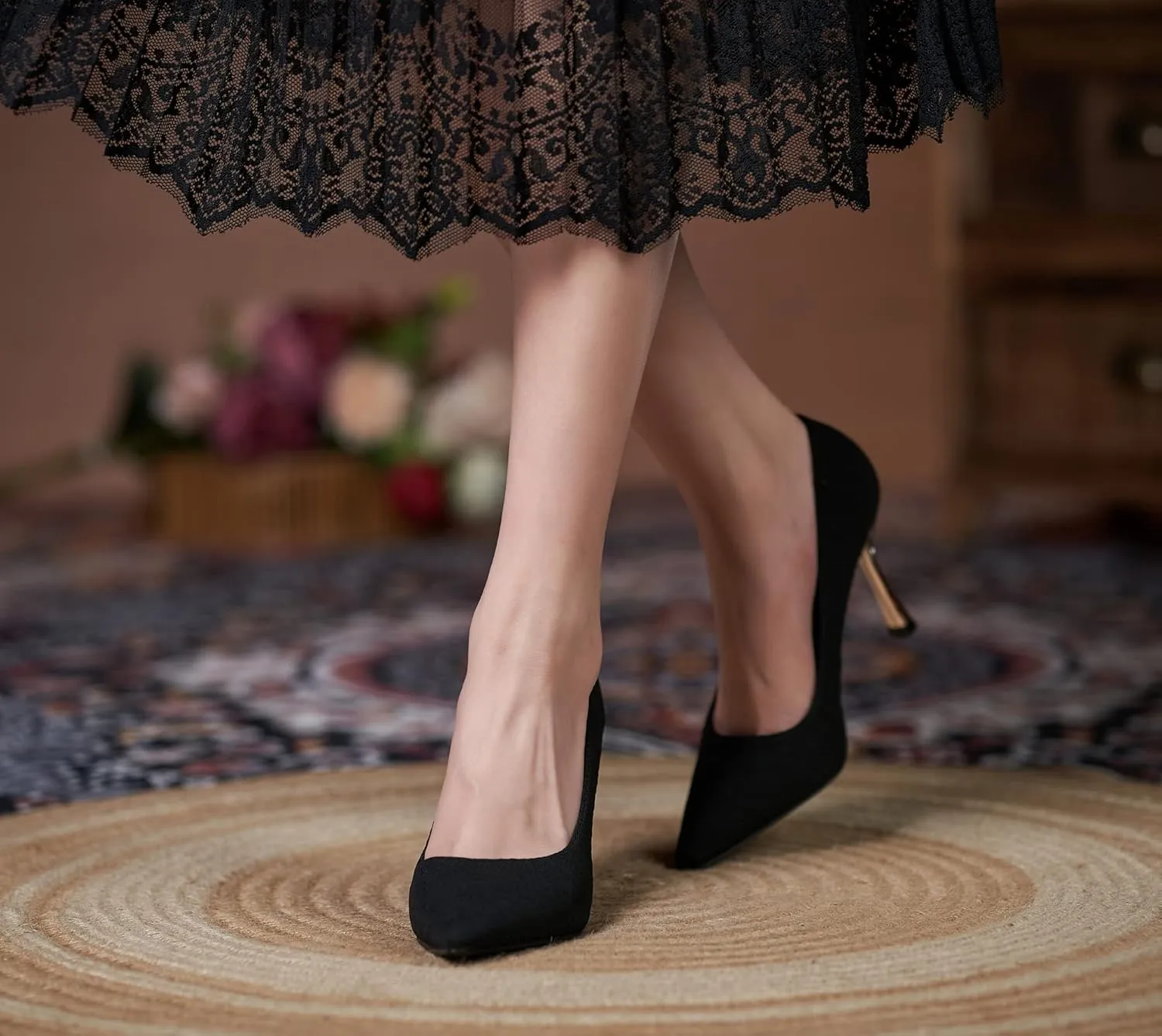 YooPrettyz Women Romantic Pointed Toe Dressy Pumps Sexy High Heels Elegant Slip On Office Stiletto Shoes