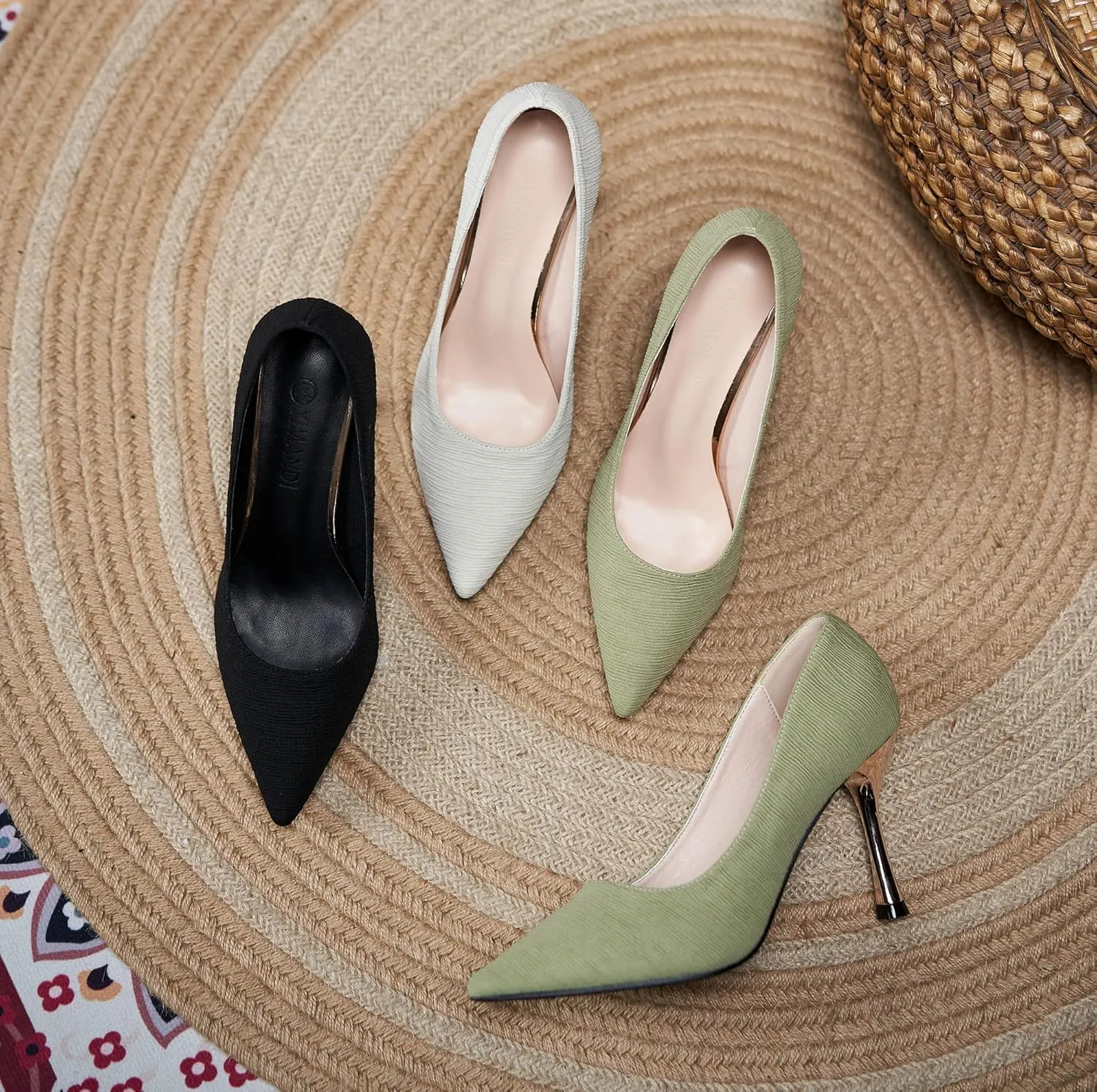 YooPrettyz Women Romantic Pointed Toe Dressy Pumps Sexy High Heels Elegant Slip On Office Stiletto Shoes