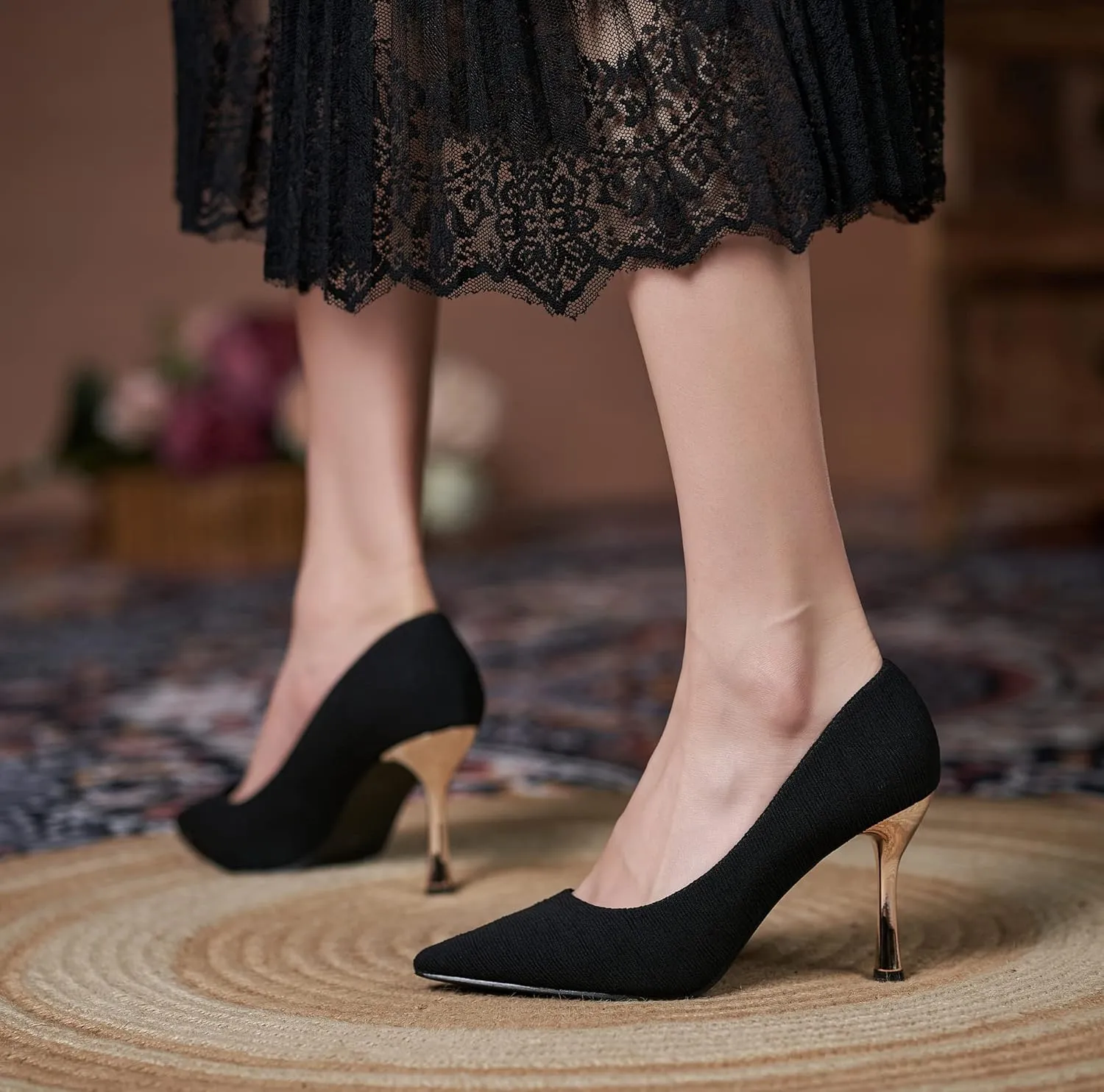 YooPrettyz Women Romantic Pointed Toe Dressy Pumps Sexy High Heels Elegant Slip On Office Stiletto Shoes