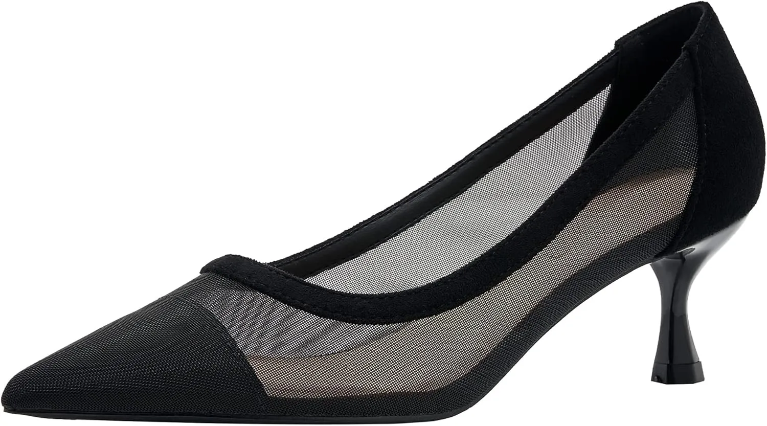 YooPrettyz Women See Through Mesh Sexy High Heels Formal Dressy Pump Shoes Pointed Toe Office Kitten Heels