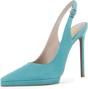 Zszszsu Women's Sexy Pointed Toe Slingback High Heels Elegant Stiletto Platform Pumps Rhinestone Buckled Strap Dress Formal Party Office Shoes Size 4-16 US