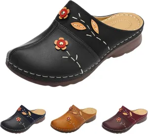 ZWRXW Summer Sandals for Women 2025 Boho Flower Embroidered Slippers Arch Support Closed Toe Slippers Outdoor Beach Mules Shoes Slip On Casual Vintage Walking Shoes